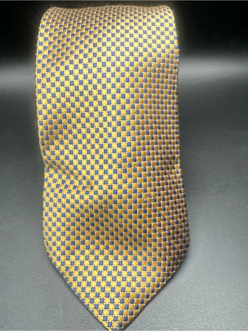 Bruno Piattelli — Gold & Blue Micro-Check Silk, Extra Long